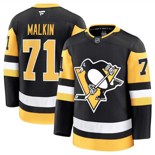 Men%27s Pittsburgh Penguins #71 Evgeni Malkin Black 2024-25 Home Stitched Hockey Jersey Dzhi